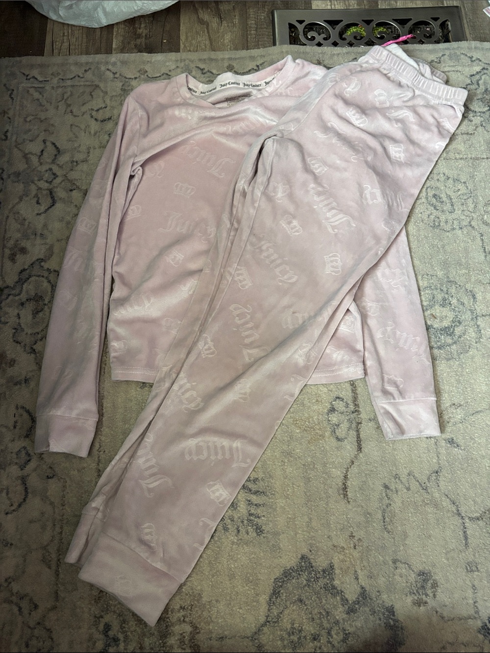 Juicy Couture Kids Light Pink Velour Pajama Set - Long Sleeve Top & Jogger Pants